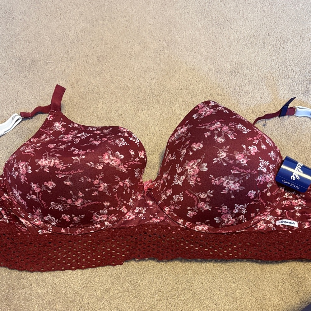 Aeropostale Burgundy Floral Lace Bra